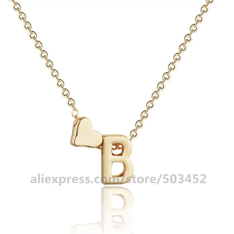 300 шт./лот 26 английское сердце письмо ожерелье с подвеской простое новый стиль
