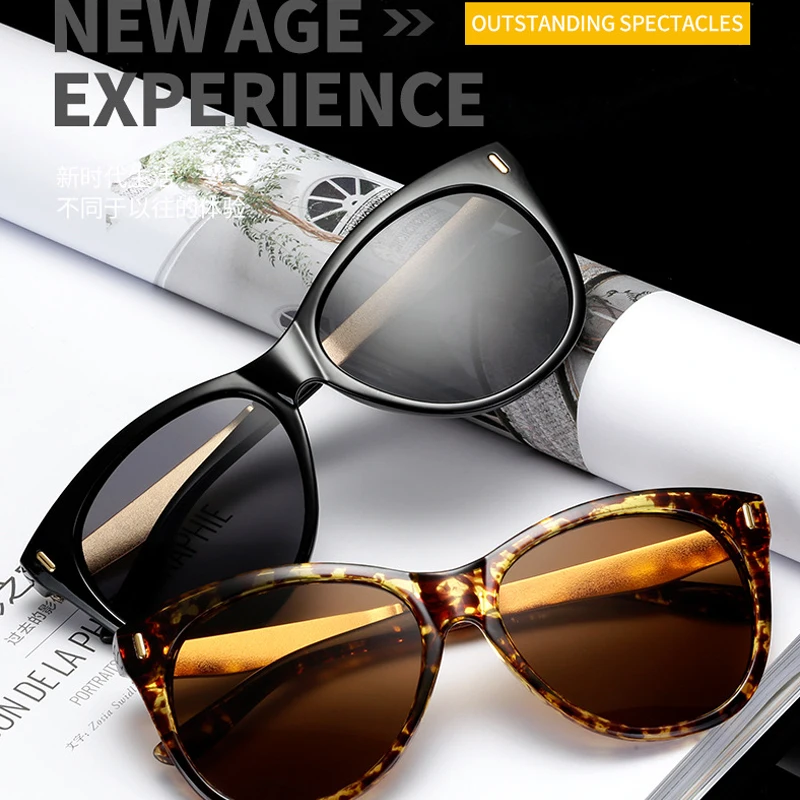 

AOZE 2020 Chic Luxury Cat eyes Women's Sunglasses Double Colors Plastic Frames Female Eyewear Gafas De Sol Mujer UV400