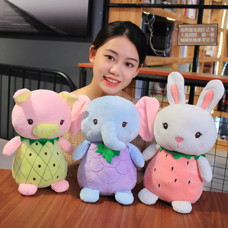 

30CM Fruits Rabbit Pig Elephant Doll Sweet Strawberry Pineapple Grape Animal Plush Toy Squishy Plushie Kids Gift