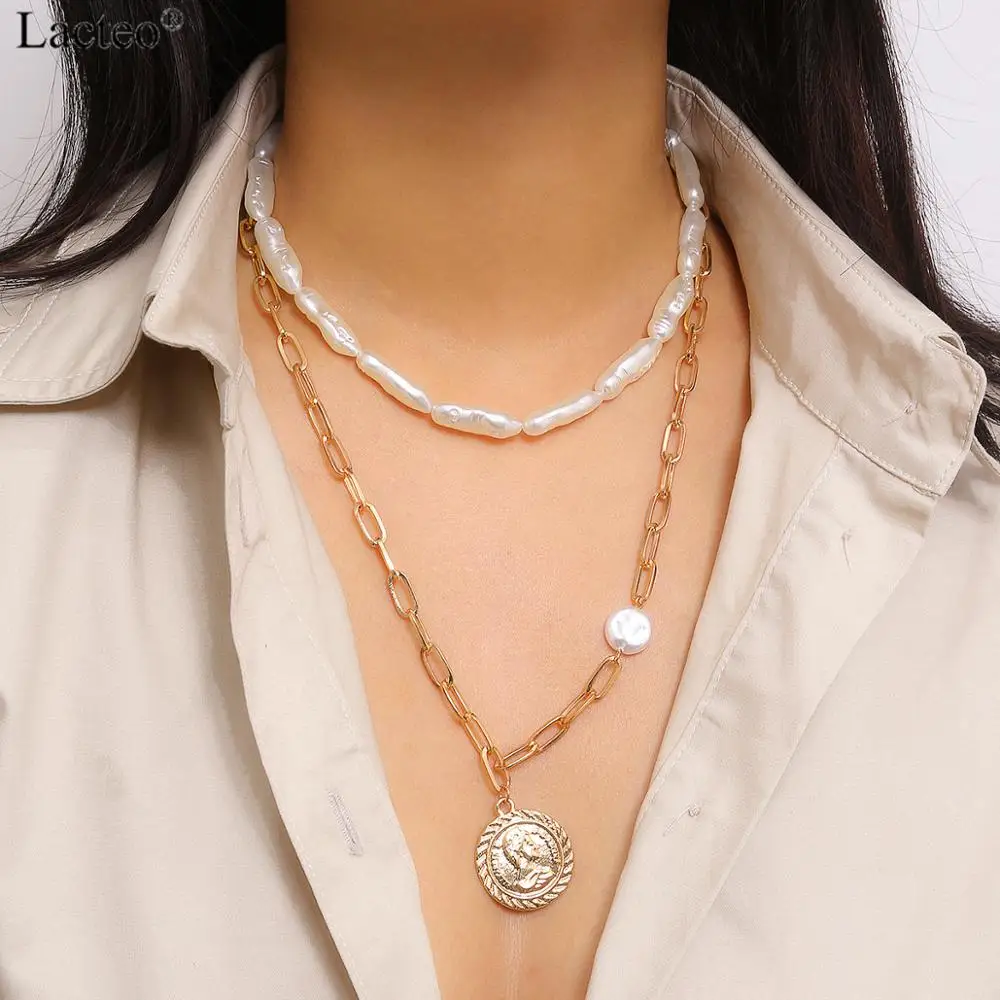 Женское многослойное ожерелье с подвеской монетой Девы Марии|Ожерелья