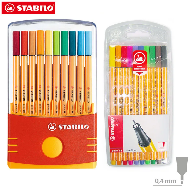 Stabilo 88 цветные волоконные ручки для рисования, школьные канцелярские принадлежности, офисные принадлежности, цветные художественные маркеры, ручка 0,4 мм, гелевые ручки, Fineliner набор