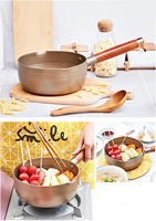 aluminum golden color non stick sauce pans frying pan induction bottom wooden handle