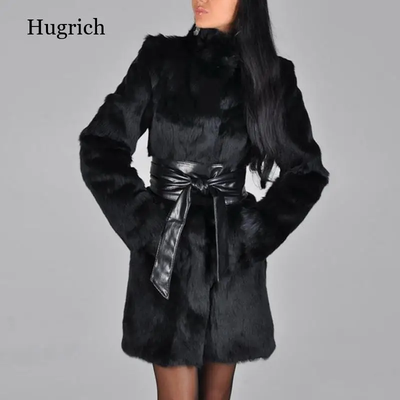 Женское зимнее пальто с поясом утепленное меховое из искусственной кожи женская