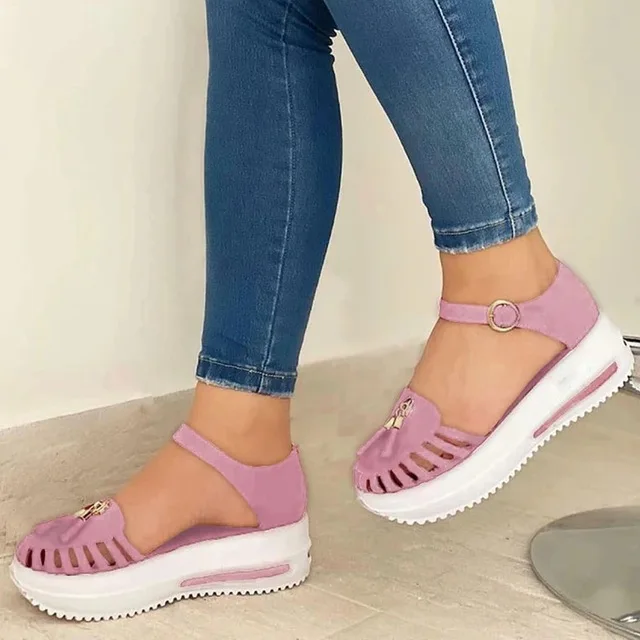 

Women Sandals Platform Flats Female Shoes Solid Buckle Slides Cutouts Summer Shoes Casual Plus Size Thick Bottom Women's Sandals