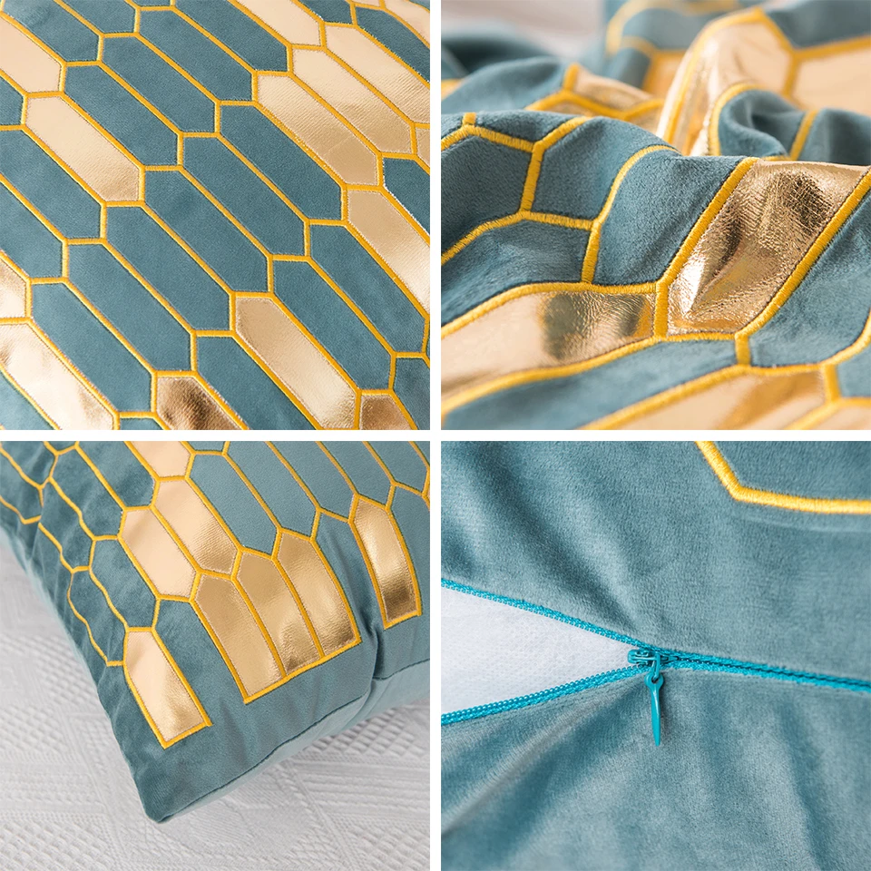 

Hot Geometric Embroidered Cushion Cover Home Decorative Pillow Case 45*45cm Soft Velvet Luxury Grey Blue Throw Pillows For Sofa