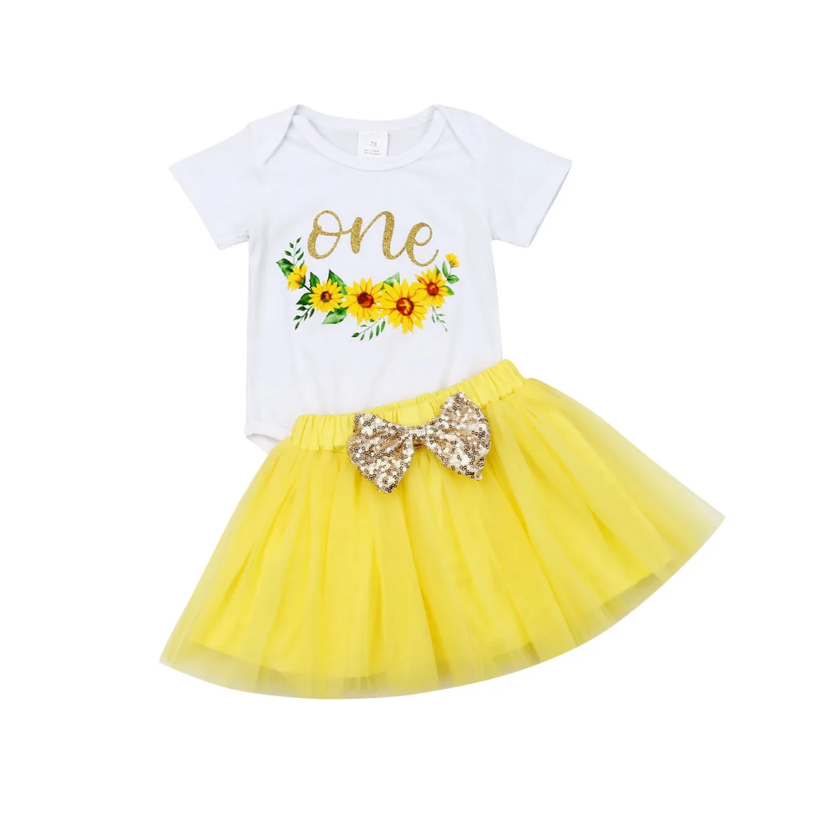 

Newborn Infant Toddler Baby Girl Set 1st Birthday 2pcs Outfits Sets Princess Flower Short Sleeve Romper + Bow Tutu Skirt 0-24M
