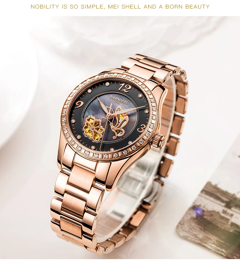 Reloj Mujer, карнавальные автоматические часы для женщин, модные механические Женские наручные часы, розовое золото, роскошный бренд, часы с скелетом