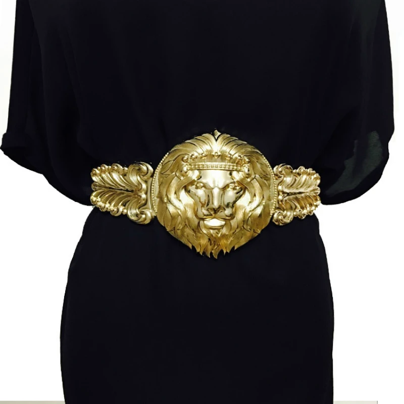 Wholesale gold Lion head belt Fashion women's metal obi women luxury brand designer women's elastic strap dresses