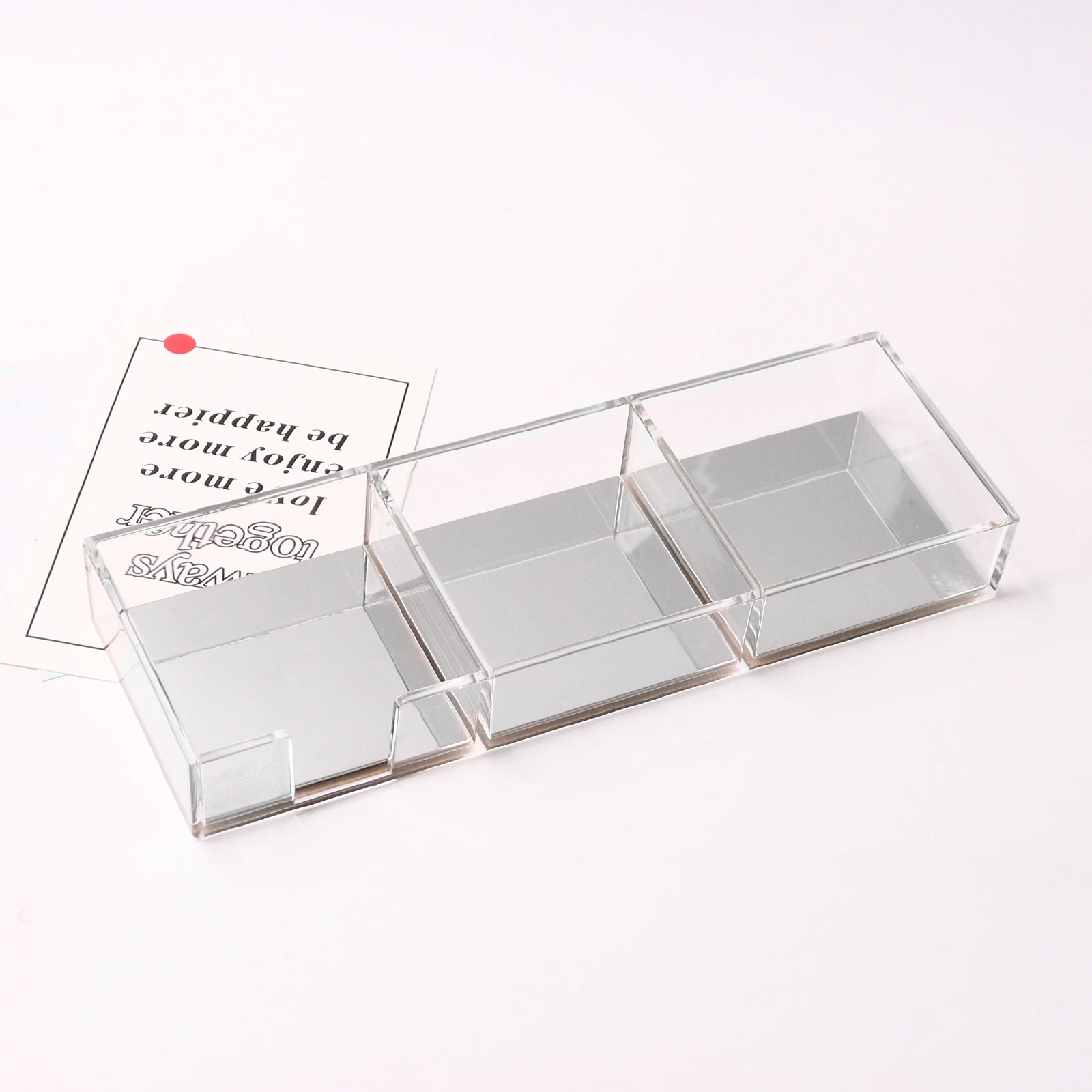 Desktop Office Stationery Clear Silver Three Compartment Storage For Sticky Notes Pins And Other Small Items Of Storage Supplies