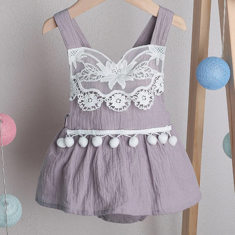 

2020 Children Summer Clothing Newborn Infant Baby Girl Clothes Sleeveless Lace Bodysuit Linen Jumpsuit Playsuit Outfit