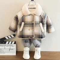 warm thick collar button chaqueta outwear baby girl winter plaid jacket fur in one infant toddler child coat baby clothes 1 5y