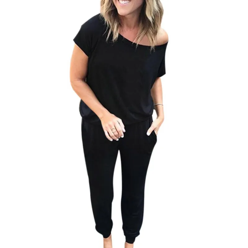 

Summer Jumpsuit with Pocket Womens Rompers O-Neck Sexy Jumpsuit Women Solid Color Overalls 6-color