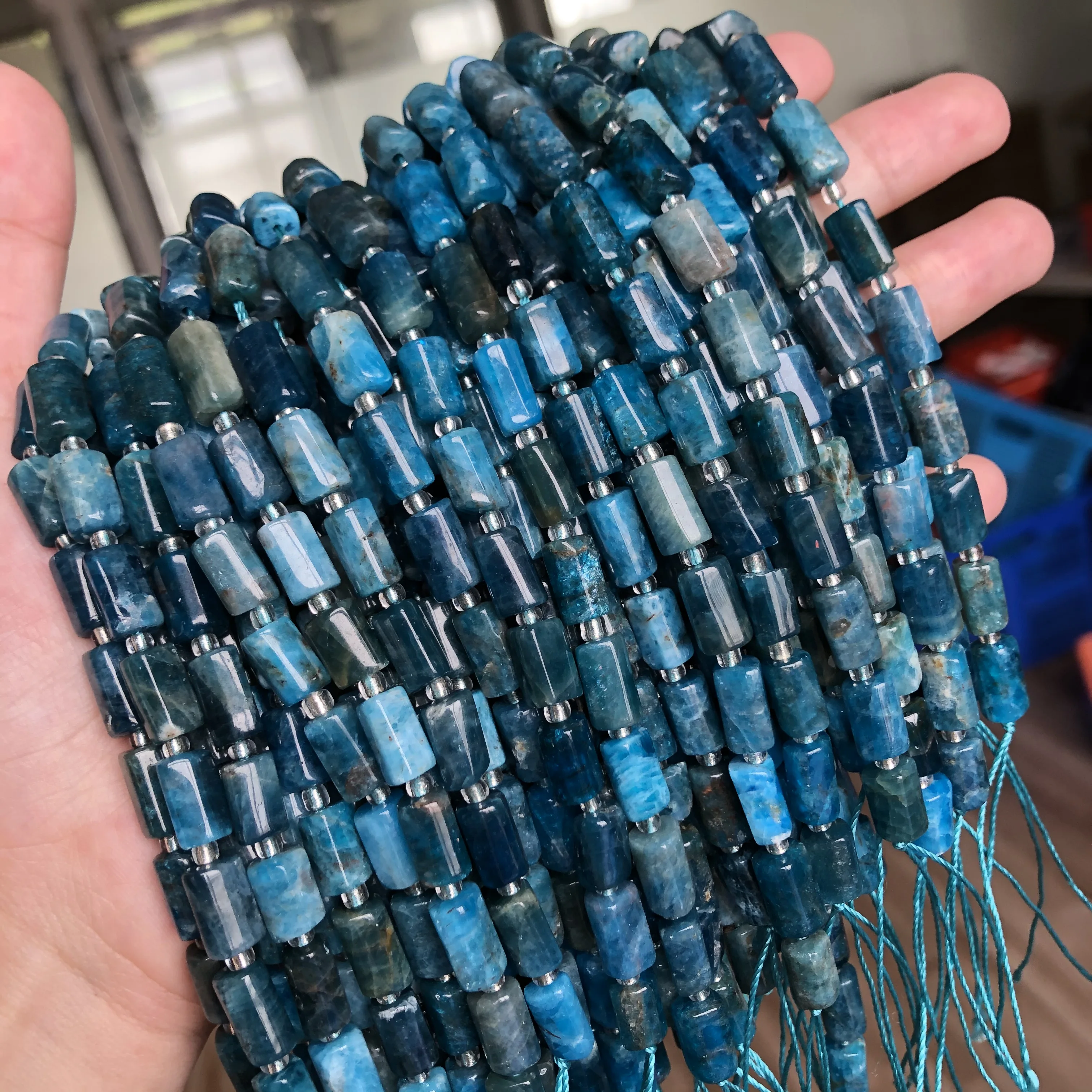 

Natural Faceted Blue Apatite Stone Beads Column Shaped Loose Beads For DIY Jewelry Making Bracelet Charms Accessories 7.5inches
