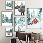 Современный зимний пейзаж, Картина на холсте, Скандинавская Настенная картина, лес, снежный пейзаж, семейные Плакаты для гостиной, дизайн