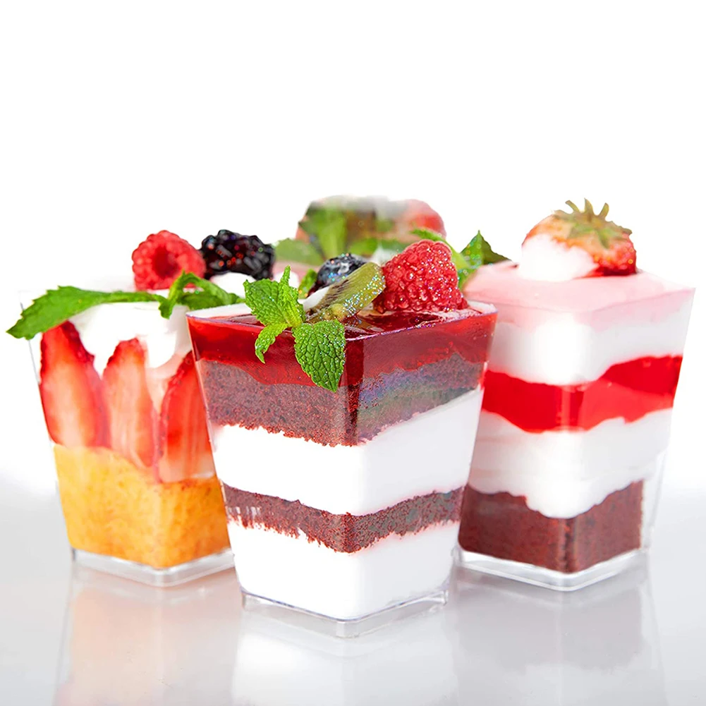

50pcs 60ml Disposable Plastic Cups Clear Portion Transparent Trapezoidal Food Container for Jelly Yogurt Mousses Dessert Baking