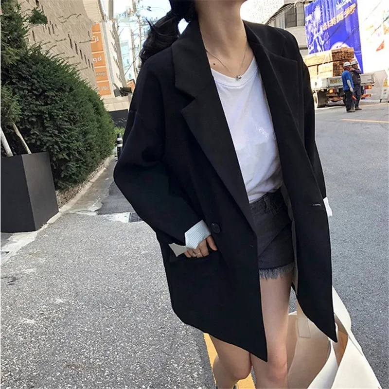 

Casual Loose Women Blazer Jackets Work Business Suit Coat Vintage Bouble Breasted Office Lady Long Blazers Autumn