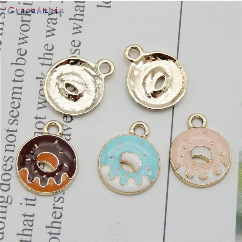 6pcs/pcs Donut charms for jewelry making Enamel Alloy Pendant Drop Earrings Pendant Funny Food Accessories Brooch Pins Keychain images - 6