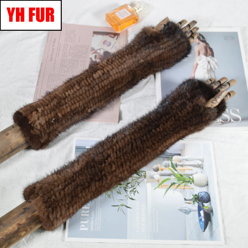 Женские блузы с длинным Стиль 40 см настоящие норковые меховые перчатки для