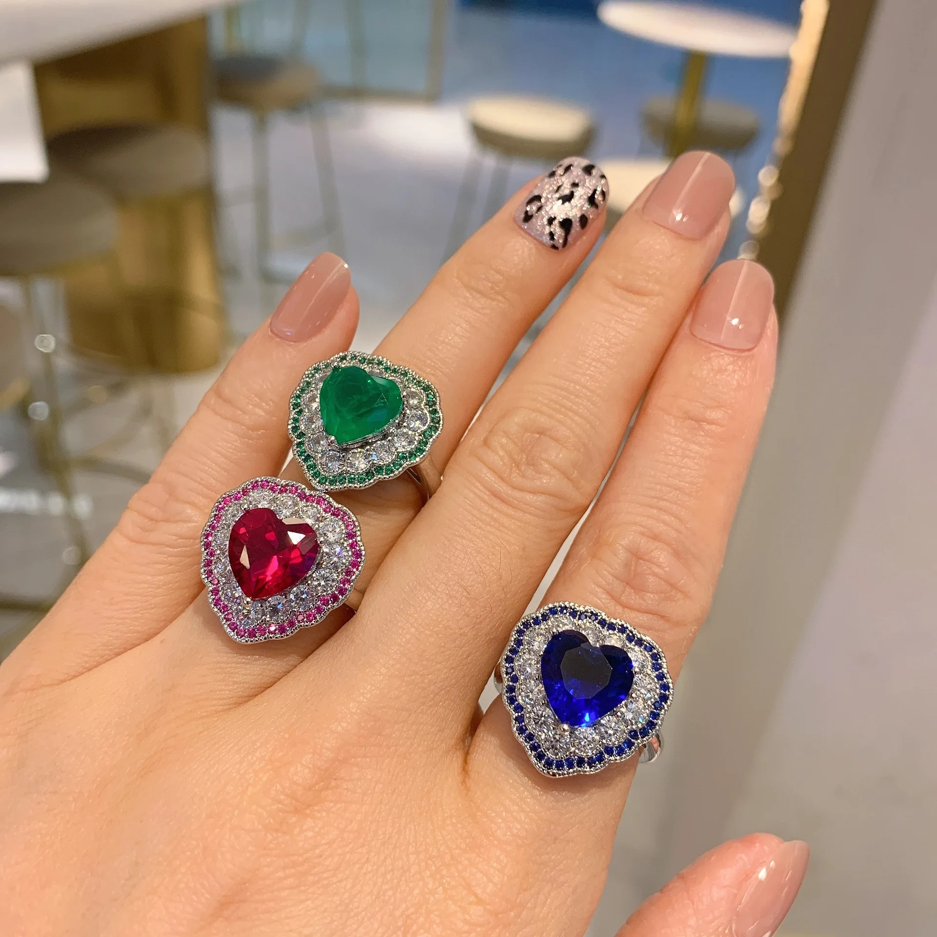 

QTT Heart Rings for Women S925 Silver Wedding Engagement Bridal Jewelry Cubic Zirconia Stone Elegant Ring Accessories 10*10