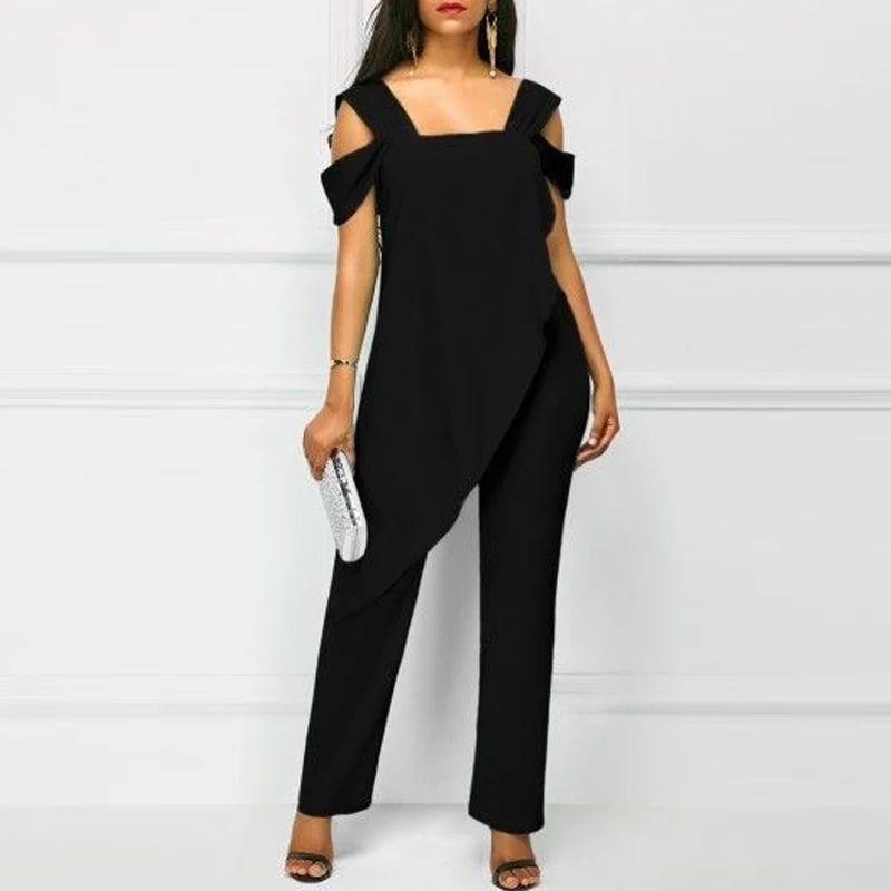 Женский комбинезон шифоновый Асимметричный с высокой талией офисный женский