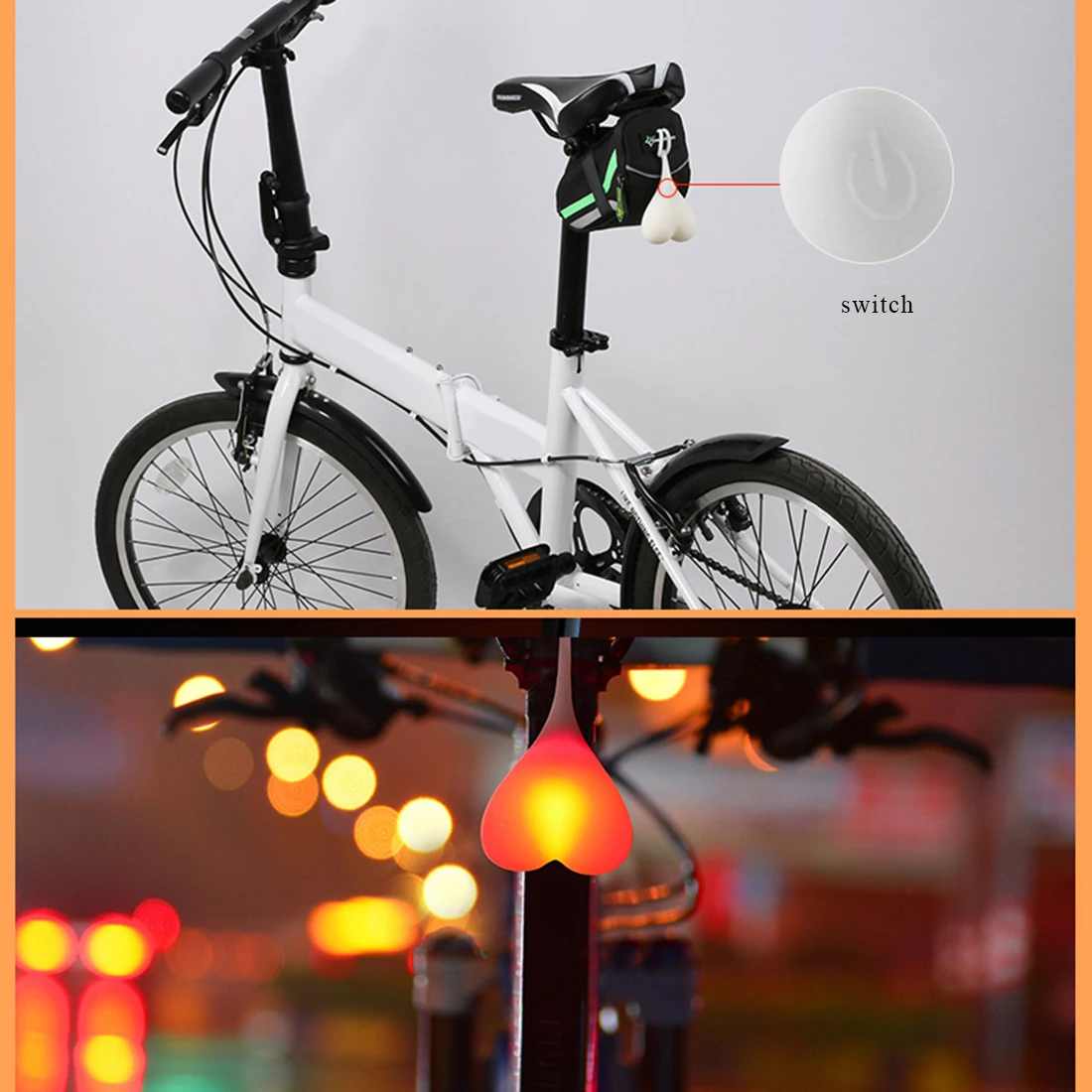 

Bike Heart Lamp Night Cycling Rear Seat Back Lights Seat Safety Waterproof Silicone Creative Tail Lights Safety Warning Light