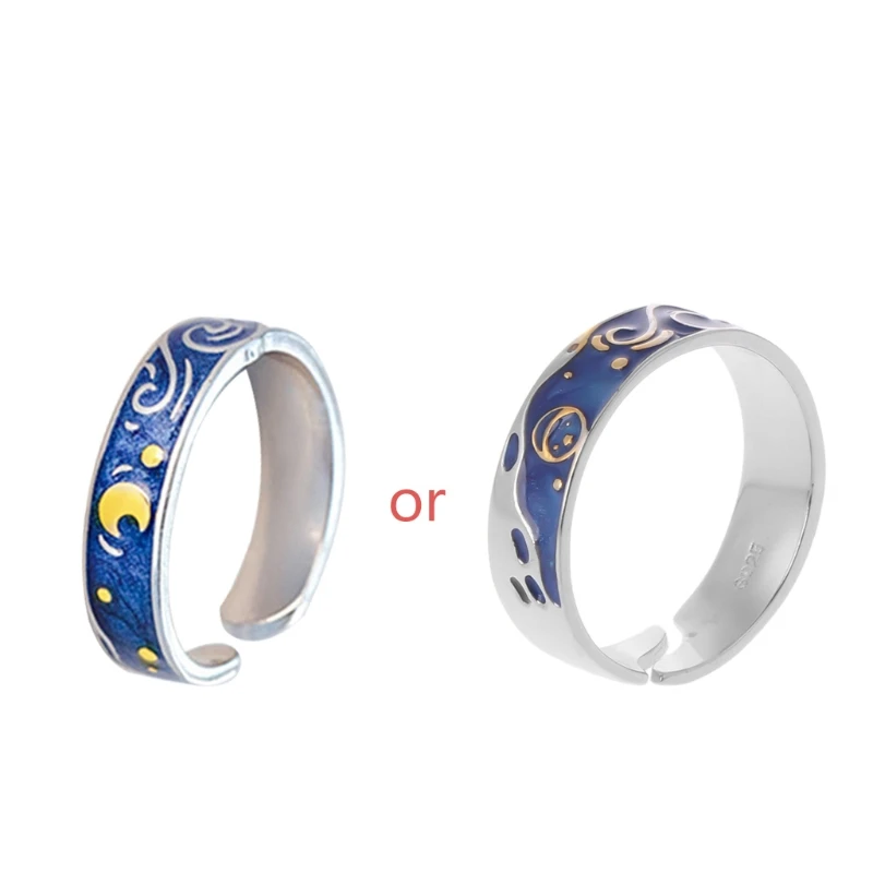 

Van Gogh Starry Sky Open Lover Rings Band Romantic Couple Jewelry Ring