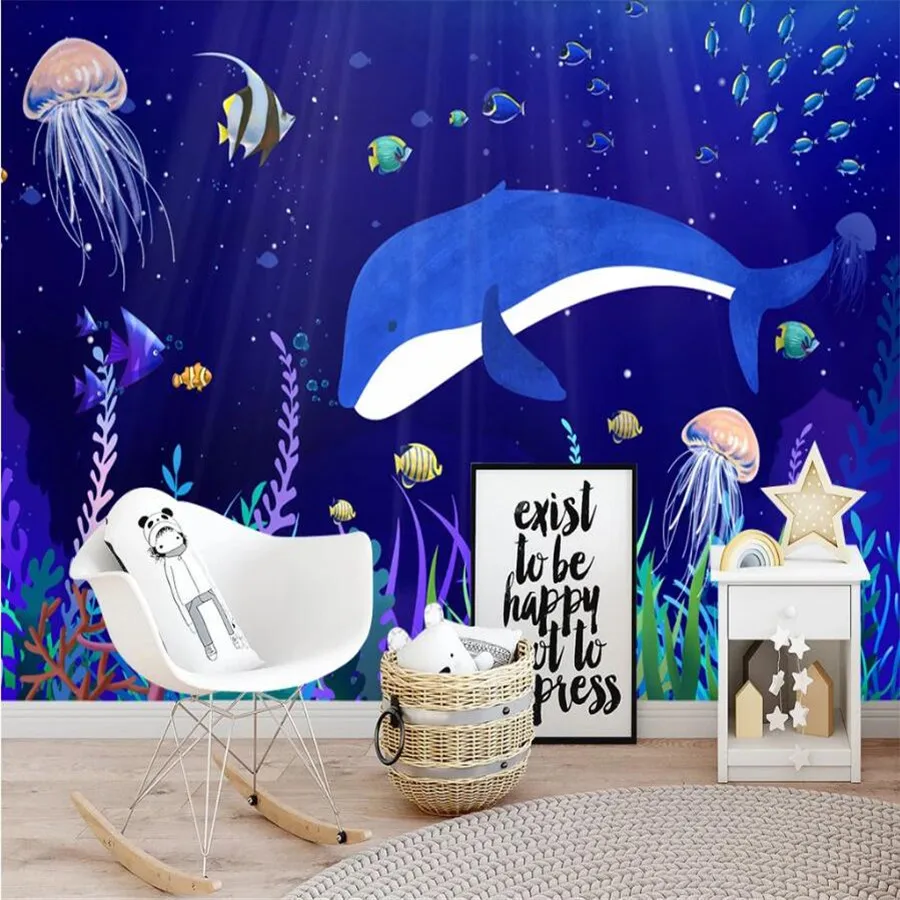 3D-обои на заказ настенные скандинавские Мультяшные Подводные Животные киты фон