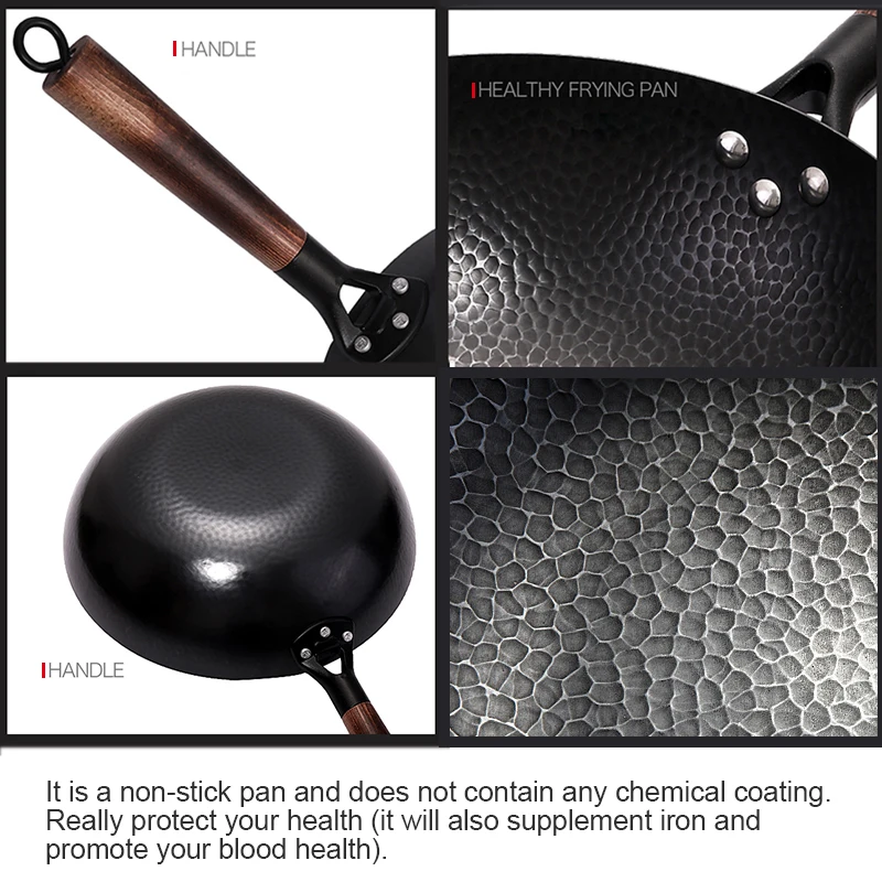 Высококачественная железная кастрюля-вок с плоским дном традиционная кастрюля