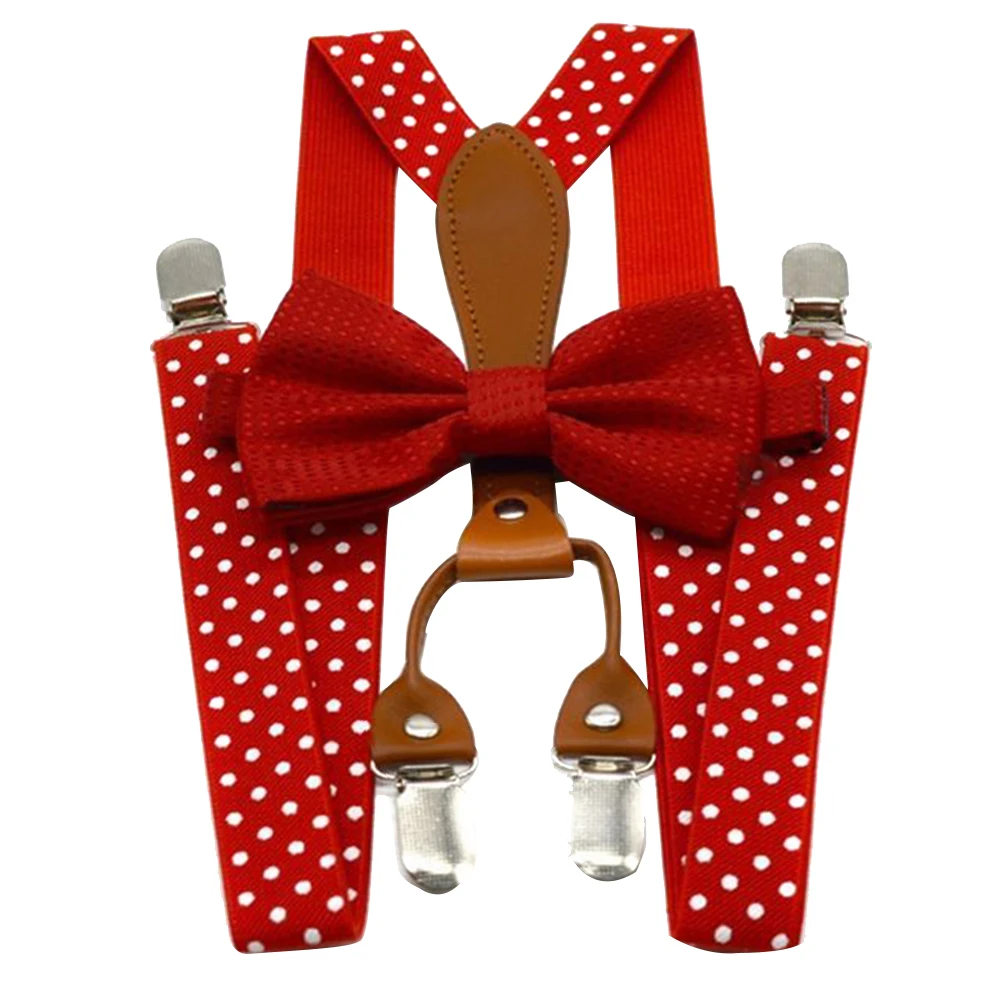 

Adult Party Elastic 4 Clip Braces Adjustable Suspender Polka Dot Bow Tie Navy Red For Trousers Wedding Alloy Button Suspenders