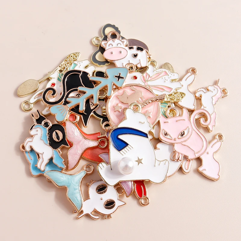 10 шт. микс милые эмалевые Подвески в виде кота кролика медведя сделай сам