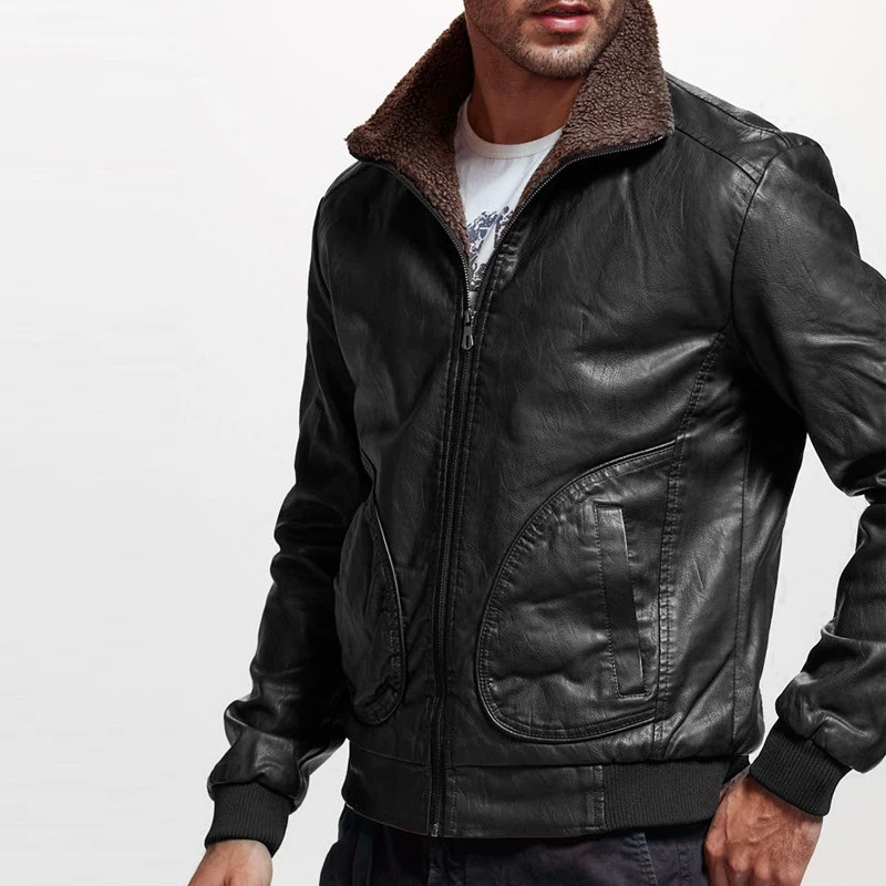 

Winter Mens PU Jacket Thick Warm Men's Motorcycle Jacket New Fashion Windproof Leather Coat Male Size 3XL