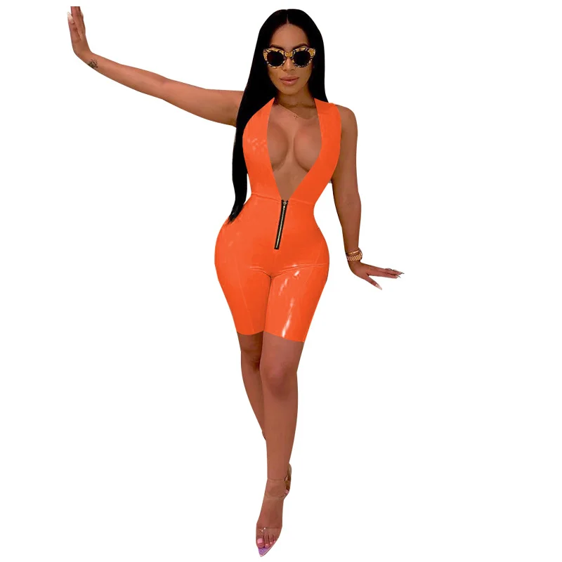 Женские вечерние комбинезоны из искусственной кожи летние Обтягивающие