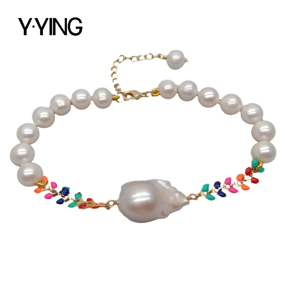 

Пресноводный Искусственный белый жемчуг, эмаль нескольких цветов, браслет 8"