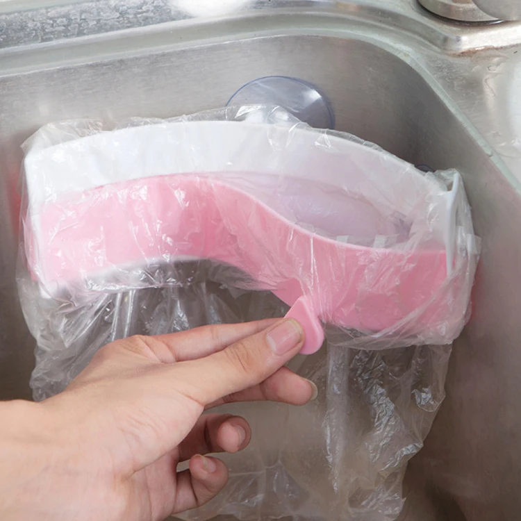 

Home Kitchen Supplies Sink Trash Bag Clips-On Garbage Rack Folder Sink Garbage Bag Rack Kitchen Accessories Storage Waste Bag