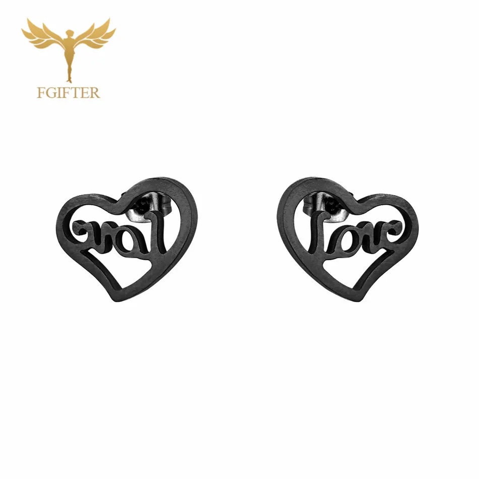 Love Heart FGifter, хип-хоп, рок, Иисус, серьги-гвоздики, золото, серебро, цвет, маленькие серьги, для женщин, мужчин, из нержавеющей стали, серьги для пирсинга, ювелирные изделия - Окраска металла: Love Heart