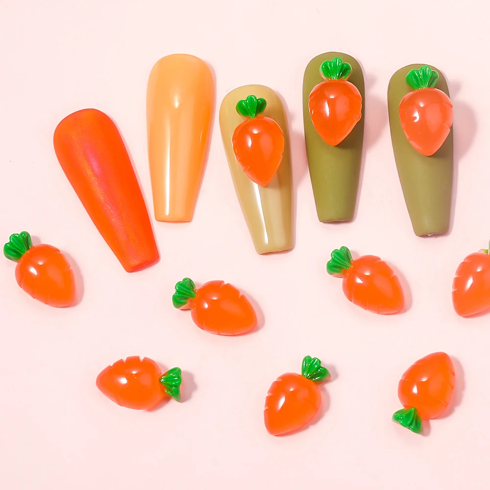 

10 Pieces 2021 New Kawaii Carrot Nail Decoration Resin Orange Acrylic Cute 3D Cartoon DIY Nail Decoration Craft Accessories Tool