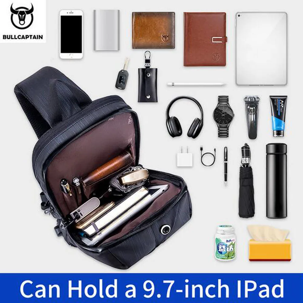 

New Crossbody Bags Men USB Charging Chest Pack Short Trip Chest Bag Waterproof Fashion Striped Multifunction Shoulder Work Bag