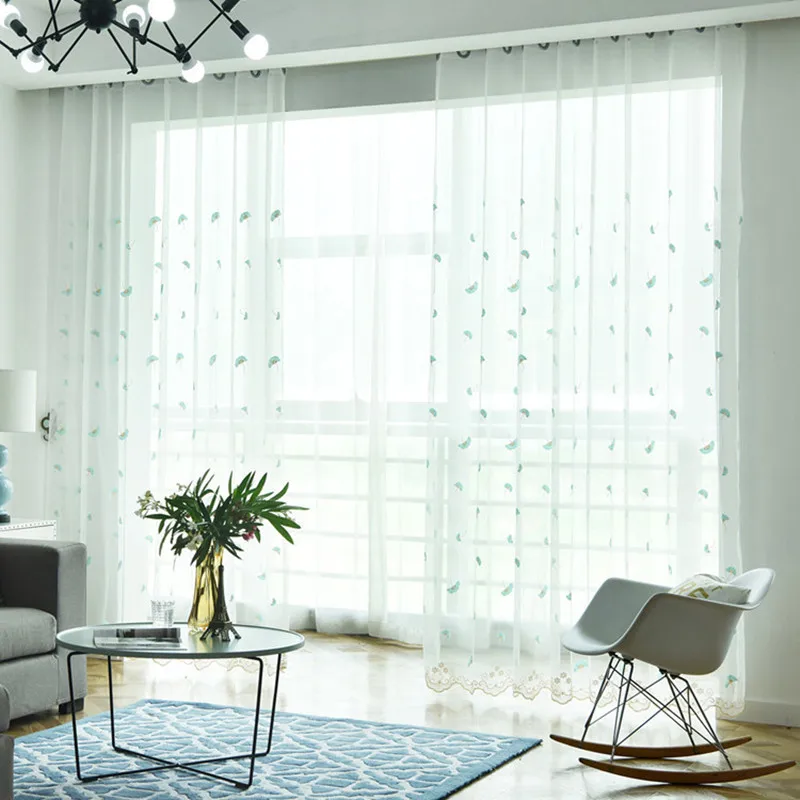 Модная простая вышивка гинкго билоба вуаль занавески белая сетка ткань тюль