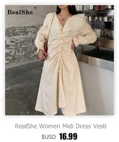 RealShe, женские платья, v-образный вырез, половина рукава, пуговицы, оборки, женское макси платье, весна, повседневное, модное, одноцветное, женское платье, элегантное