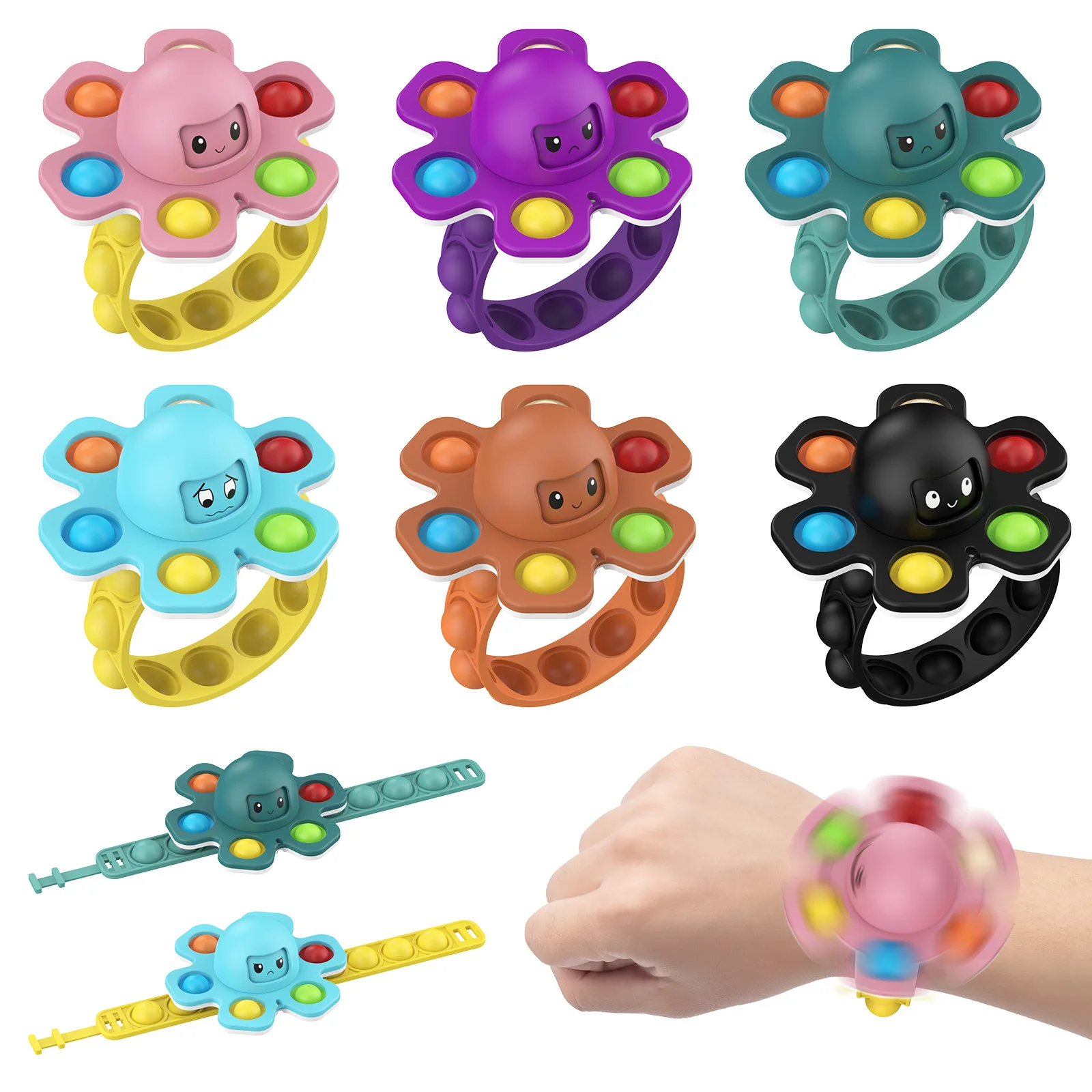 

Kawaii Octopus Gyro Decompression Bracelet Fidget Spinner Simple Dimple Antistress Squeeze Push Bubble Kids Toys for Child Adult