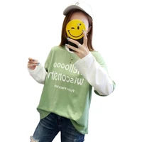 sweet cute letter print korean commuter womens o neck sweatshirts hoodies 2020 autumn patchwork long sleeve pullovers
