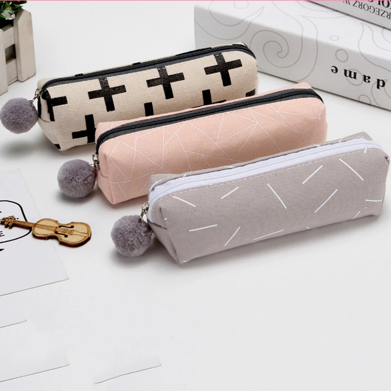 Лаконичный однотонный тканевый чехол карандаш для девочек милый плюшевый с