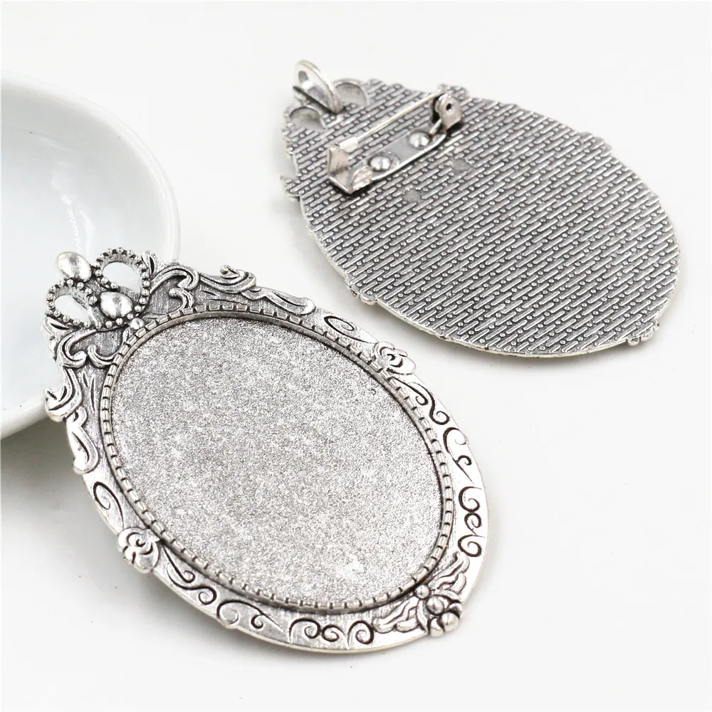

New Fashion 5pcs 30x40mm Inner Size Antique Silver Plated And Bronze And Black Pin Brooch Pierced Style Base Setting Pendant-