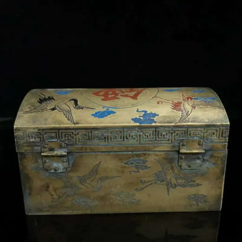 

Chinese Pure Brass White Crane Jewelry Box Statue