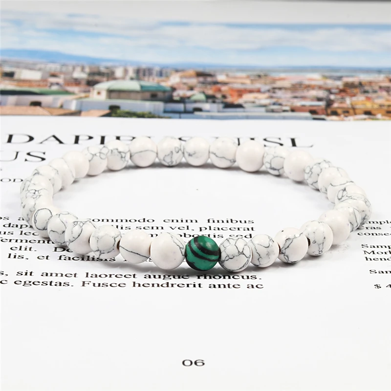 Классический белый браслет из натурального камня 6 мм с бусинами для мужчин и