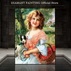 Алмазная 5D картина с маленькой девочкой и собакой, полноразмерная вышивка стразы, вышивка крестиком, мозаика, домашний декор, подарки