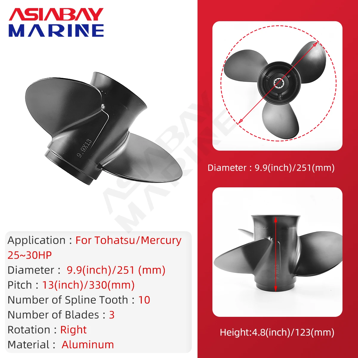Пропеллер 9 9x13 для Tohatsu Mercury Nissan 25hp 28hp 30hp подвесной винтовой лодочный мотор из
