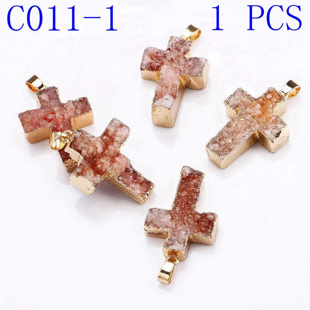 C011-1 1PCS Yumten с хрустальным крестом, очаровательный счастливый драгоценный кулон модная подвеска в виде звезды полудрагоценные каменные Аксессуары натуральные ювелирные изделия для женщин Колье с подвеской из натурального - Окраска металла: C011-1 1PCS