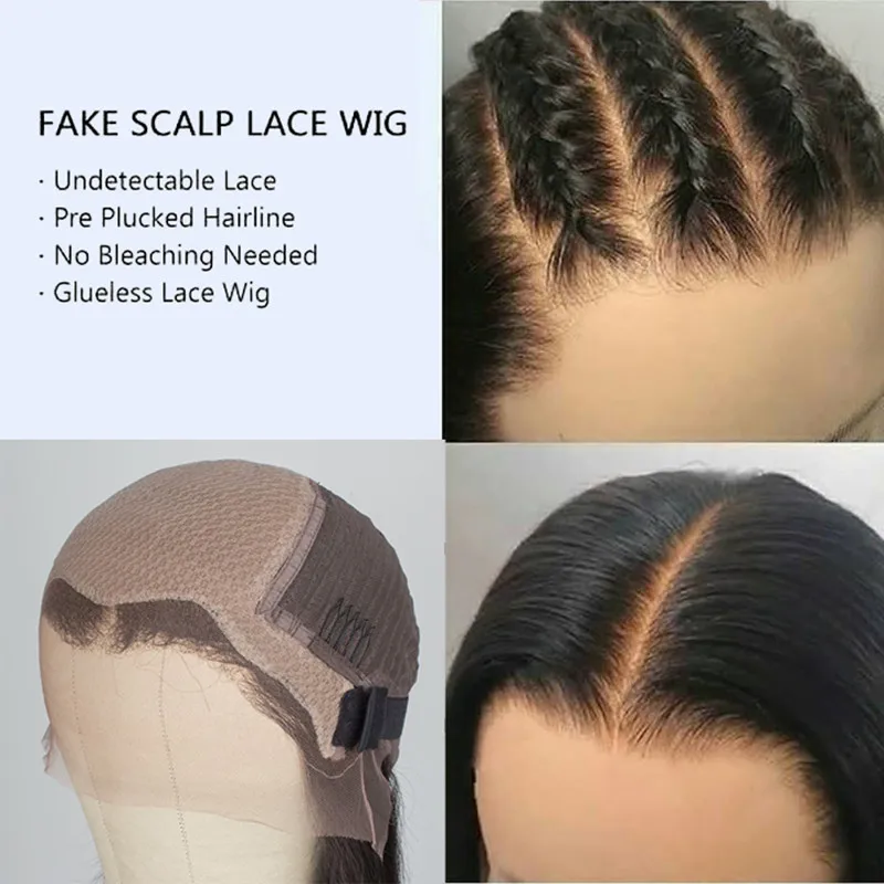 

Fake Scalp Wig Straight 13x4 Lace Front Human Hair Wigs Brazilian Short Long PrePlucked with Baby Hair Remy for Black Women 130%