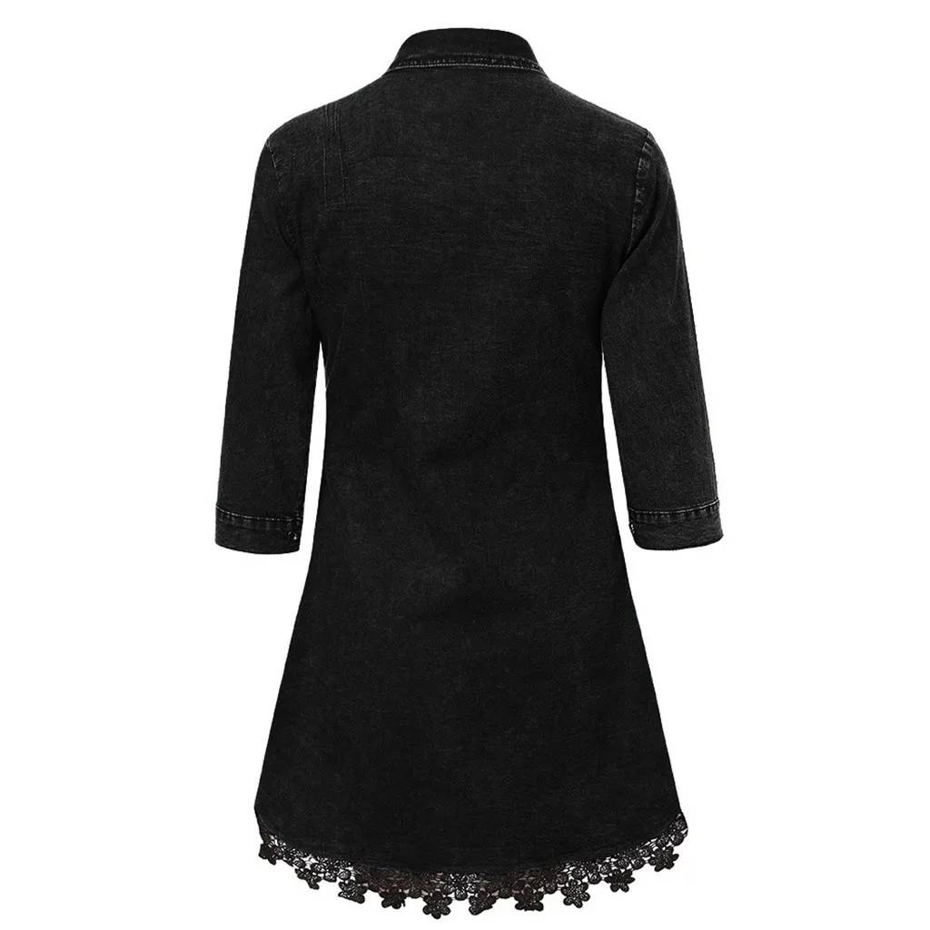 Женское осеннее платье женское сексуальное джинсовое на пуговицах кружевное